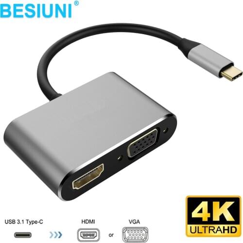 USB Type C to HDMI VGA Adapter Male to Female Type-C Converter Audio Cab for MacBook 12",MacBook Pro, Chromebook, Dell, HPe