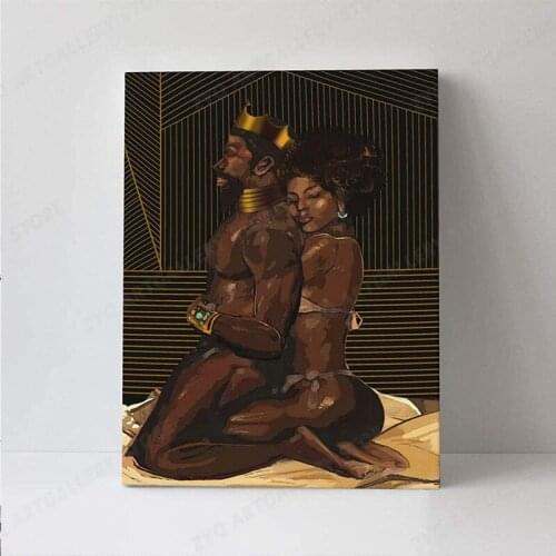 African Queen And King Black Crown Painting Abstract Modern Wall Art For Living Room Lovers Picture Afro Posters Prints