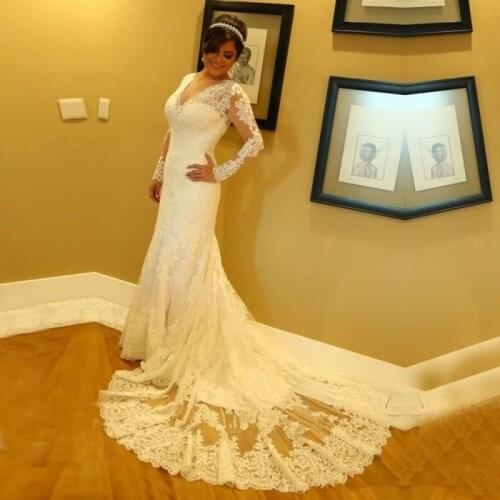 An049 2020 New Fashion Sexy V-Neck Length Wedding Dress Elegant Mermaid Wedding Dress White Lace Bridal Dress Robe De Mariee