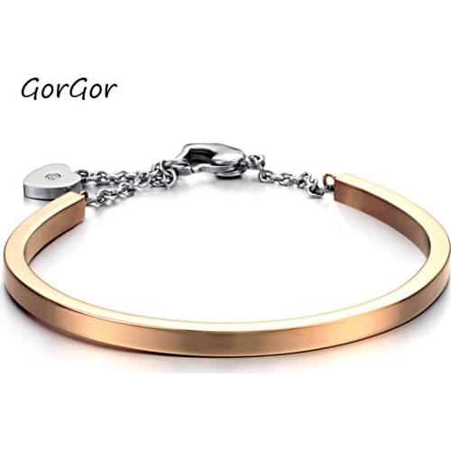 GorGor New Arrivals Fashion Novel Heart Shaped Lock Titanium Steel Ladies Rose Gold-plated Bracelet for Women Jewelry Gift 810M