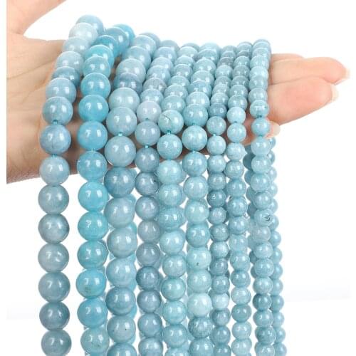 Natural Stone Beads Imitation Blue Aquamarines Round Loose Spacer Bead For Jewelry Making DIY Accessories Strand 4/6/8/10/12MM