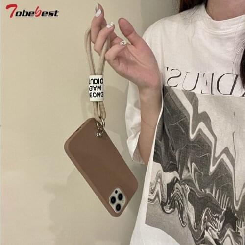 Wrist rope Lanyard Phone Case for Iphone 12 Pro Max 11 Pro X XS Max XR 7 8 Plus 12mini Coque Solid Color Chain Strap Cover