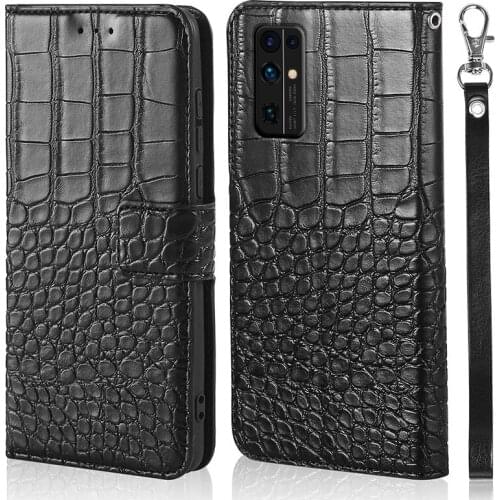DOREXLON Crocodile Cow Leather Case For Huawei Honor 30 Cover Stand Flip Crocodile Grain Phone Case Honor 30 With Strap Case
