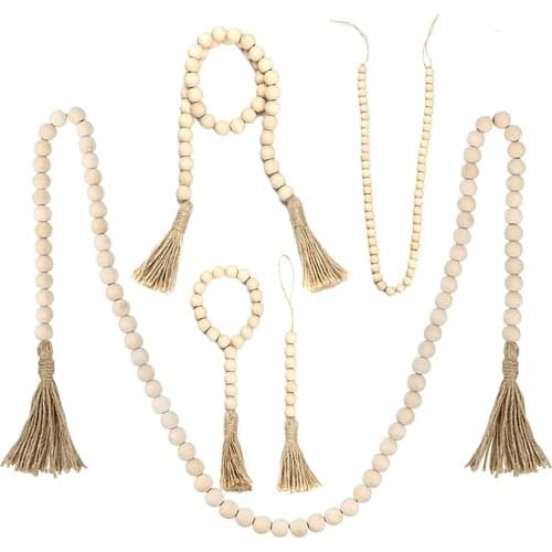 DIY Wooden Home Decoration Handmade Garland With Jute Rustic Tassel Wood Bead Garlands For Rattan Macrame Wall Hanging Boho Gift