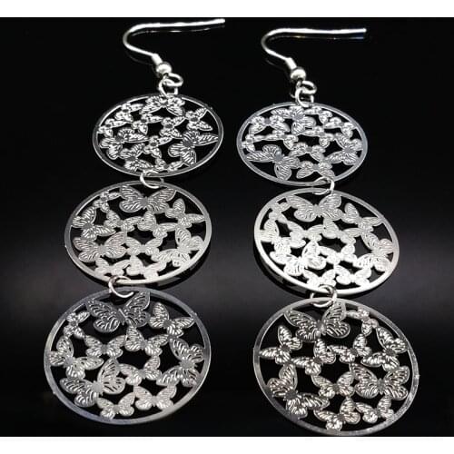 Long Silver Color Stainless Steel Drop Earings Fashion Jewelry Women Earing Jewelry brincos grandes para mulheres E1582S02