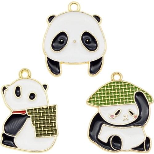 Julie Wang 3PCS Cute Panda Charms Alloy Enamel Animal Pendant Crafts DIY Jewelry Accessory