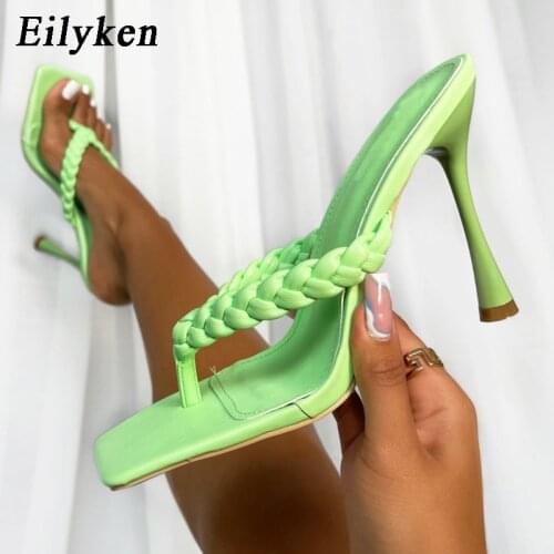 Eilyken 2022 New Summer Women Sandals Weave Fashion Cozy Leather Pinch Peep Toe Ankle Strap Ladies heel Pumps Shoes Size 35-42