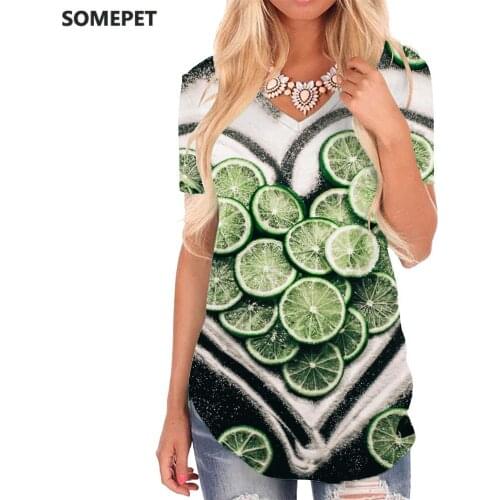 SOMEPET Love T-shirt women Lemon Funny T shirts Food V-neck Tshirt Creativity T-shirts 3d Womens Clothing Hip hop Cool Plus Size