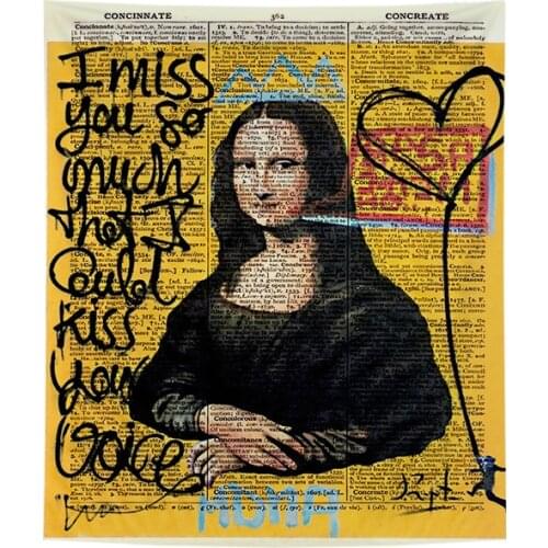 Mona Lisa Graffiti Tapestry Wall Hanging Bohemian Beach Mat Polyester Blanket Yoga Mat Home Bedroom Art Carpet Custom Decor