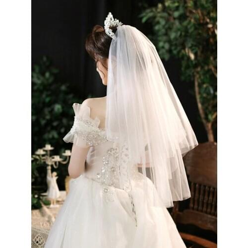 HONGFUYU Simple White Short Tulle Bride Veils Handmade Wedding Party Accessories Bridal Veil With Comb свадебные аксессуары