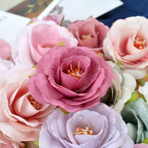5/10 Pcs Artificial Flower Silk Tea Rose Head For Home Wedding Christmas Decoration Diy Wreath Scrapbook Gift Box Fake Flower