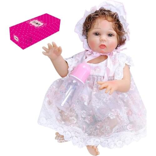 18.5 inch Reborn baby dolls full body silicone newborn Girls Baby Doll Lifelike Doll with Curly Hair Lace Dress toys for girls