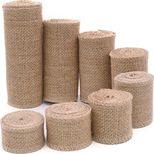 2M Vintage Retro Natural Jute Burlap Rolls for Rustic Wedding Birthday Party Decoration DIY Gift Wrapping Hessian Ribbons Tape