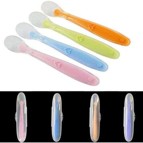 Hot Sale Baby Soft Silicone Spoon Candy Color Temperature Sensing Spoon Children Food Baby Feeding Tools Baby Spoon Bottle
