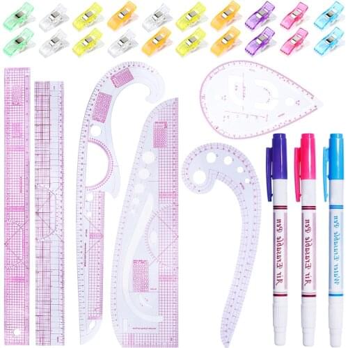 LMDZ Multifunctional Sewing Tools Soft Plastic Comma Shaped Curve Ruler Styling Design Ruler French Curve Ruler and clips