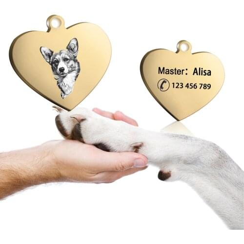 2pcs/lot ID Tag Set Pet Name Pendant Free Engraving Stainless Steel Pet Charm Key Pendant Personalized Dog Cat Collar Accessory