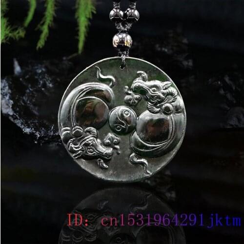 Jade Cattle Pendant Charm Obsidian Jewelry Gifts Natural Women Gemstone Amulet Necklace Men Chinese Black Green Fashion Carved