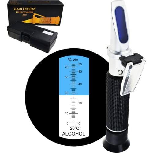 Optical Handheld Concentration Tester Meter Alcohol Refractometer with ATC 0~80% VOL Volume, Distilled Beverages Wine Making