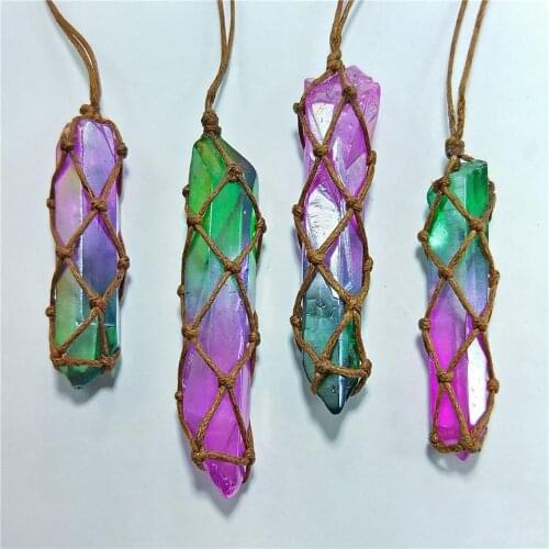 Wholesale 6pcs Natural Stone plating necklace multi Lucky pendant for Jewelry hand-woven style pendant