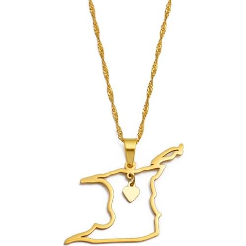Anniyo Outline Heart Trinidad & Tobago Map Pendant Necklace For Women Girls Gold Color Trendy Ethnic Jewelry Gifts #254021