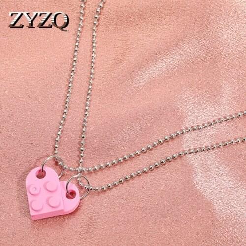 ZYZQ Sweet Couples Brick Heart Pendant Necklace for Women Girl Romantic Jewelry Made with Lego Elements Valentines Day Gift