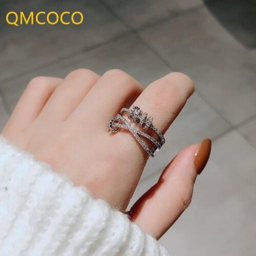 QMCOCO 925 Silver 2021 New Style Trendy Three-Layers Cross Zircon Geometric Ring For Women Party Fine Elegant Jewelry Gift