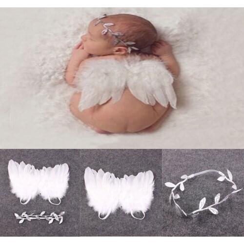 Newborn Photography Props White Angel Wing Baby Photos Props Feather Wing Girls Hair Kids Baby Photography Hair Accessories New