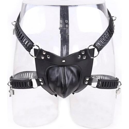Adult Sexy Flirting Passionate Lock Male Penis Underwear Fun Leather Male Chastity Pants Sex Toys Body Bondage Men Penis Leash
