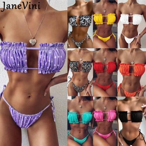 JaneVini Sexy Femme Leopard Thong Set Women Bikini Set Maios De Banho 2021 Swimwear Bathing Suits Brazilian Biquini Swimsuits