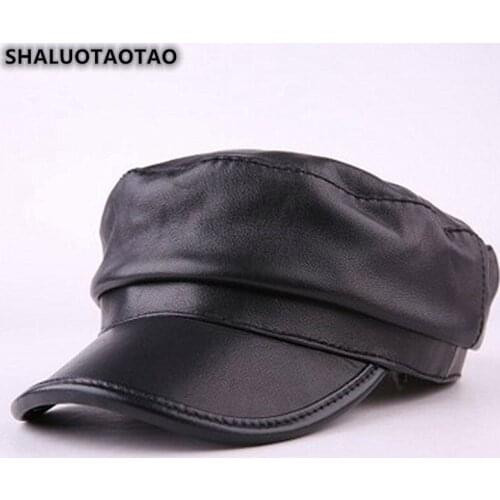 SHALUOTAOTAO NEW Snapback Fashion Sheepskin Genuine Leather Hat Winter Thermal Military Hats For Men Women Leisure Brands Caps