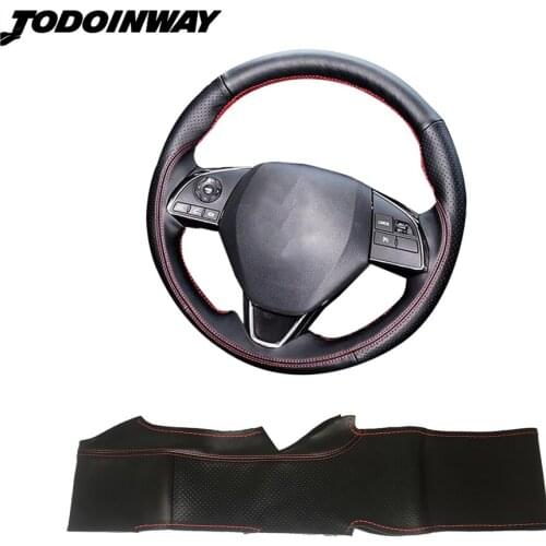 Hand Sewing Real Leather Steering Wheel Cover Wrap Stitched For Mitsubishi Outlander 3 Xpander Sport Eclipse Cross 2016-2019