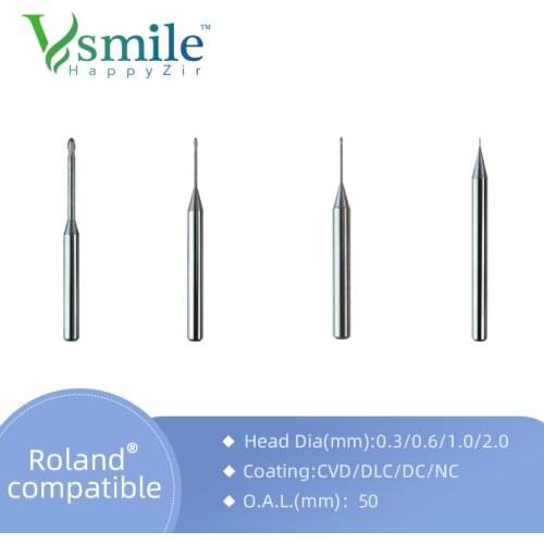 DC/DLC/Rainbow coating milling burs for zirconia block disc dental lab use dental milling tools compatible Roland CADCAM machine