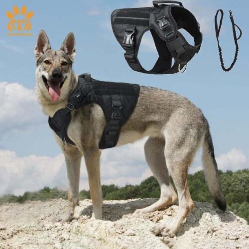 Durable Nylon Quick Release Tactical Dog Harness & Leash Military Outdoor Pet Training Vest Suitable For Medium and Large Dogs