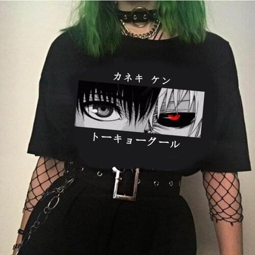 Tokyo Ghoul Kaneki Ken Eyes Japan Anime Print T-shirt Hip Hop Men Streetwear Harajuku Couple Tops