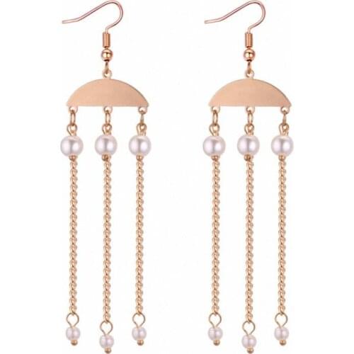 TONGKWOK Bohemia Exaggeration Dangle Earrings For Women Silk Thread Tassel Pearl Chain Long Chandelier Earrings #131231