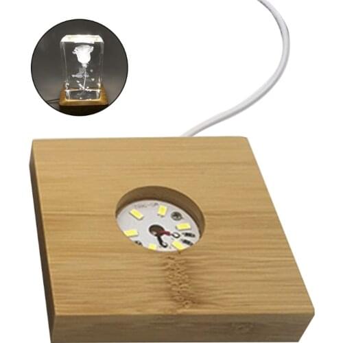 Solid Wood LED Luminous Lamps Holder Creative Wooden Crafts Night Lights Ornaments USB Crystal Weather Bottles Bases X6HD