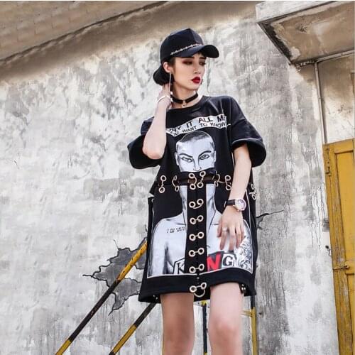 Gothic punk style European and American street fashion womens T-shirt tops
