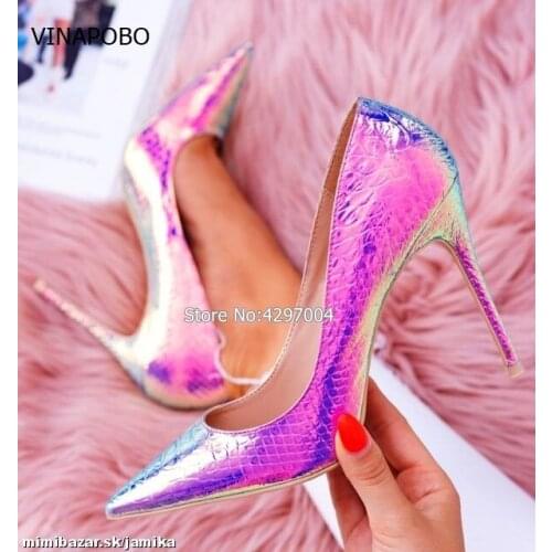 Vinapobo Autumn new fashion snake printing silver wedding shoes big size 35-43 sexy pointed toe high heels pumps women shoes