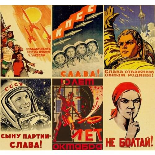 Vintage Russian Propaganda Poster The Space Race Retro USSR CCCP Posters and Prints Kraft Paper Wall Art Home Room Decor
