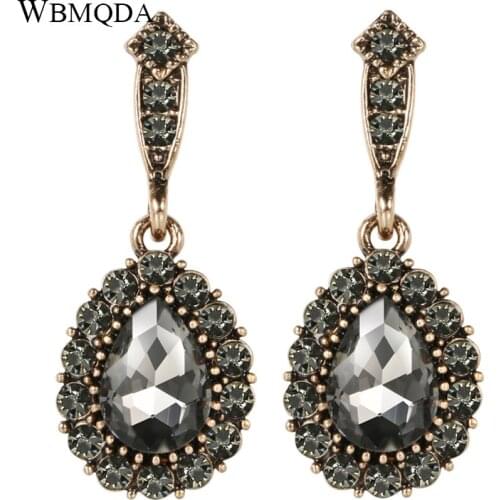 Wbmqda 2020 Fashion Gray Crystal Earrings For Women Antique Gold Punk Rock Rectangle Earings Vintage Jewelry Wholesale