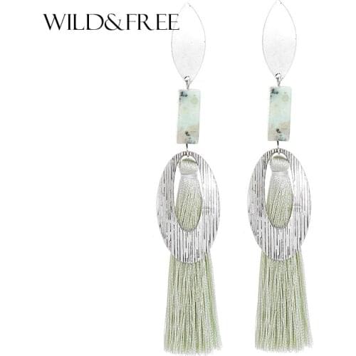 Wild&Free Boho Tassel Earring For Women Hanging Earrings With Natural Stones Trendy Alloy Big Drop Earings Jewelry Wholesale