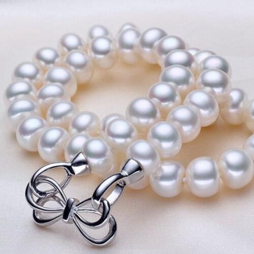 ASHIQI 10-11mm Big white Natural Freshwater Pearl Necklace For Women Pearls jewelry gifts