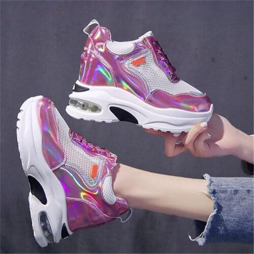 Casual Shoes Women Patent Leather Fashion Sneakers Platform Wedge High Heel Sport Sandals Round Toe Ankle Boots
