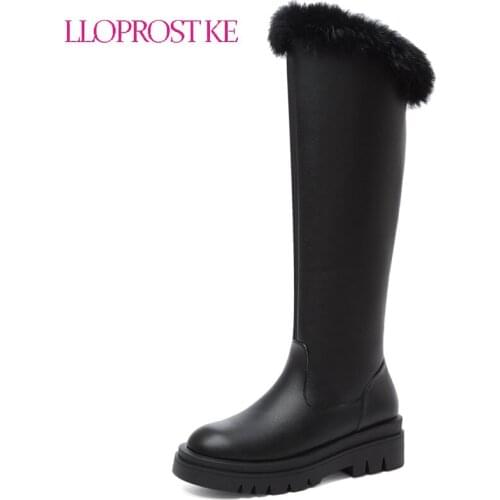 Lloprost ke 2022 Big Size 43 Knee High Boots Women Winter Shoes Solid Colors Keep Warm Low Heels Snow Boots Woman Black Big Size