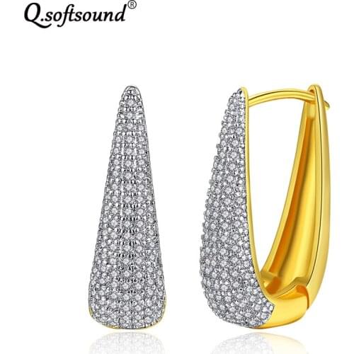 Fashion U Shape Gold Color Hoop Earrings For Women Half Circle Filled Pave Clear Zircon Jewelry Pendientes Mujer Moda 2019 QE612