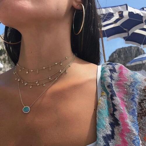 2021 New Fashion Fine S925 Bezel Cz Round Charm Choker Tassel Chain Elegant Wedding Gifts Women Pendant Necklaces Jewelry