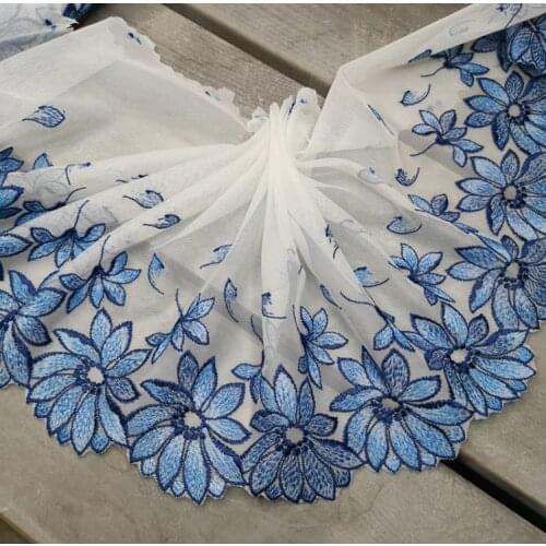 1 Meter 19cm Width DIY Clothing Lace Accessories Voile Guipure Tulle Lace Trim Embroidery Blue Lace Sewing Applique