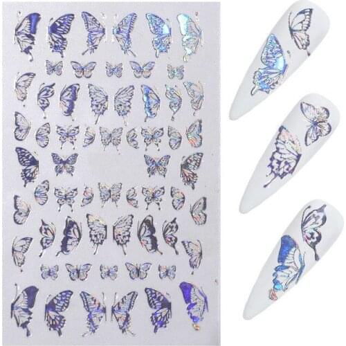 1Pcs 3D Laser Bronzing Butterfly Nail Stickers Gold Silver Nail Art Sticker Wrap Decoration Simulation Butterfly Manicure Decals