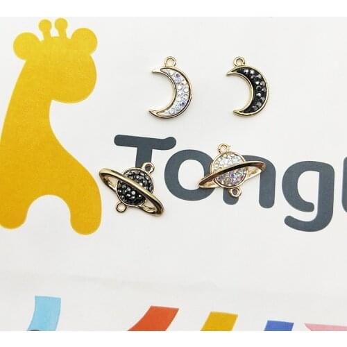 10pcs Alloy Enamel Charms Rhinestone Moon Universe Connector Charms Pendants Fit Earrings Bracelet Making Jewelry Ornament YZ681