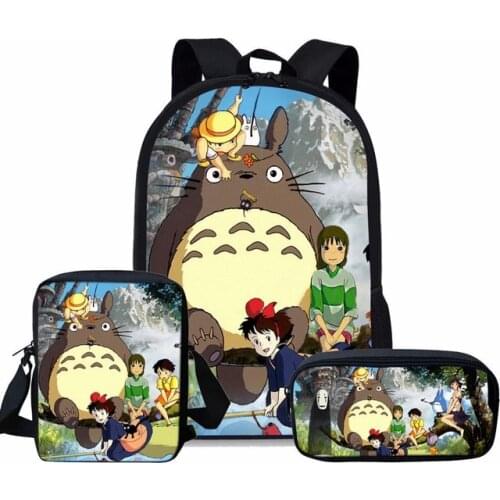 3PCS/SET Cartoon Anime Totoro School Bags Cool Fashion Print Backpack for Teen Boys Girls Schoolbag Sets Primary Mochila Escolar